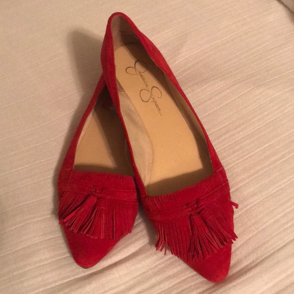 Jessica Simpson Shoes - Jessica Simpson Red Suede Tassel Flats